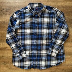 Saddlebred Casual Button Down Mens XXL Blue Plaid Rugged Flannel Shirt